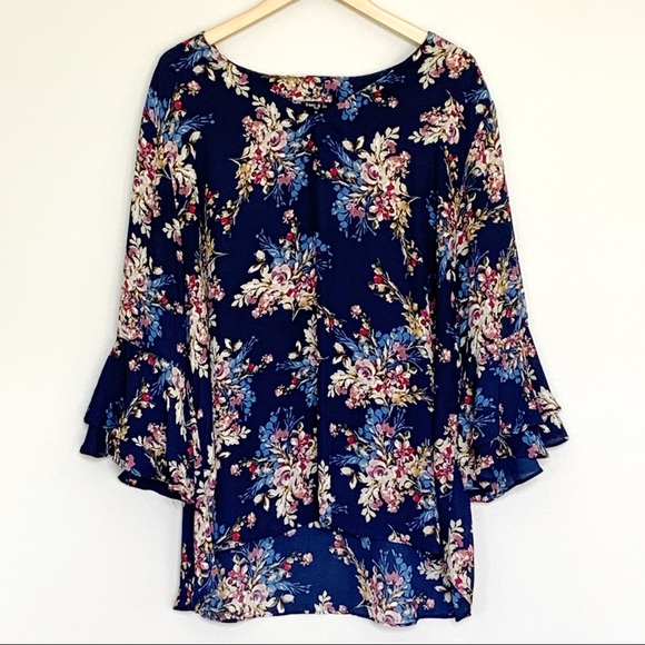 Sami & Jo Tops - SAMI & JO PLUS Boho Floral Ruffle Sleeve Blouse